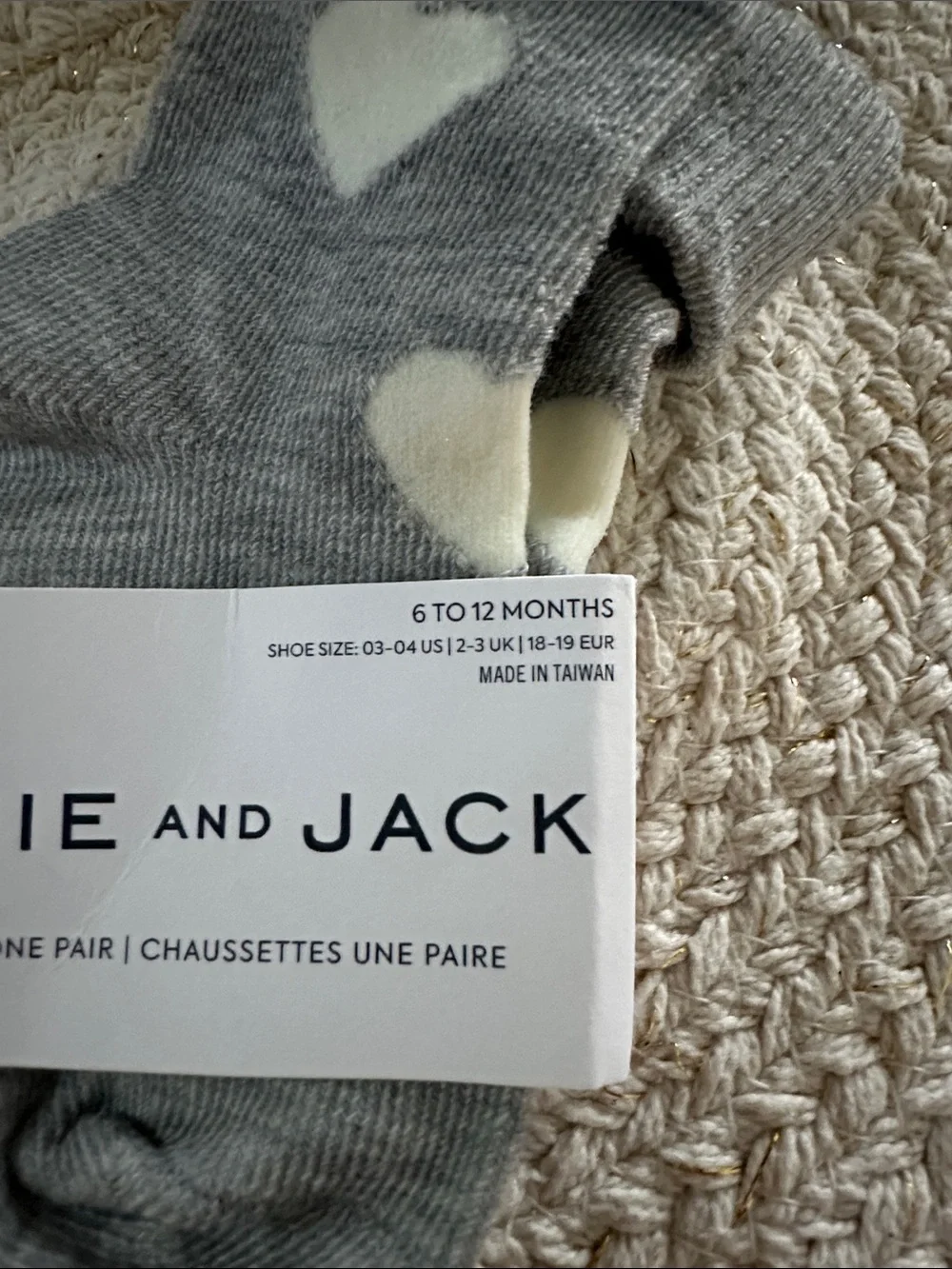 Janie and Jack Grey Baby Socks with Cream Hearts NWT